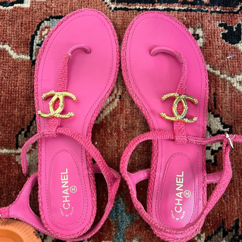 Chanel Pink Sandals with Gold Accents